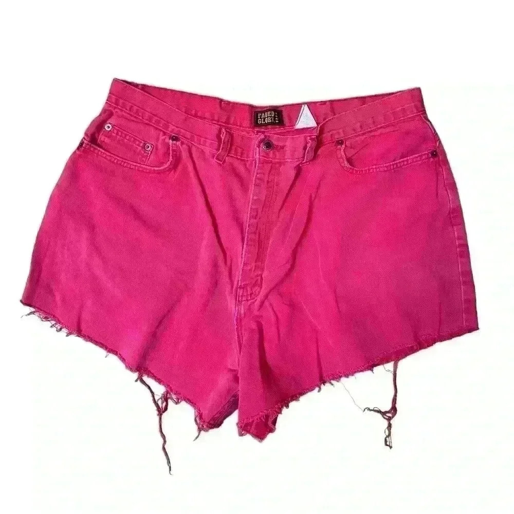 Vintage 90's Pink Faded Glory Raw Hem Cut Off Denim Shorts 24” Waist
